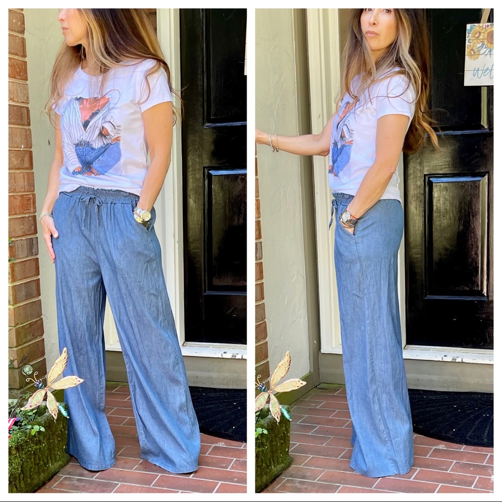 Made in Italy Wide leg side pockets light jeans - Picture 7 of 10